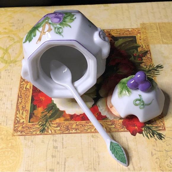 1991 Vintage Lenox Orchard Giftware By Lenox Grape 🍇 Jam Jar w/Lid & Spoon - Picture 12 of 12